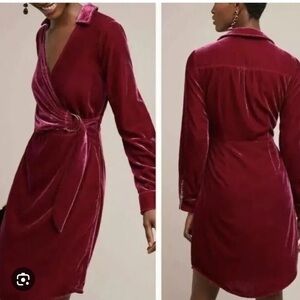 Maeve Anthropologie Pink Crushed Velvet Dress 00 NWT